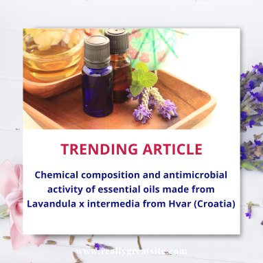 Lavendar essential oil on a bamboo tray with lavendar flowers
Trending article Chemical composition and antimicrobial activity of essential oils made from lavandula x intermedia from hvar croatia