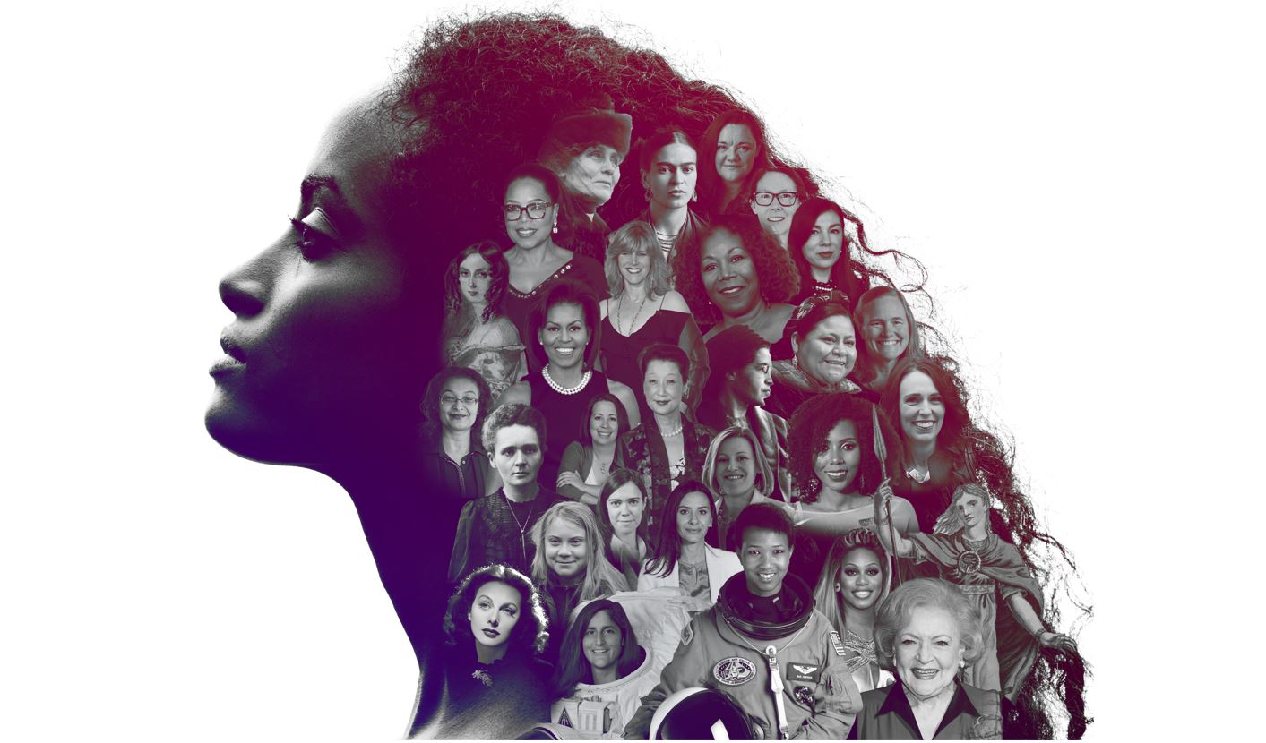 International Women's Day banner - picture of many famous women in one headshot