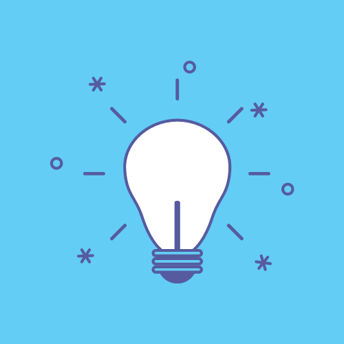 White bulb with sparks on blue background: knowledge gateway icon