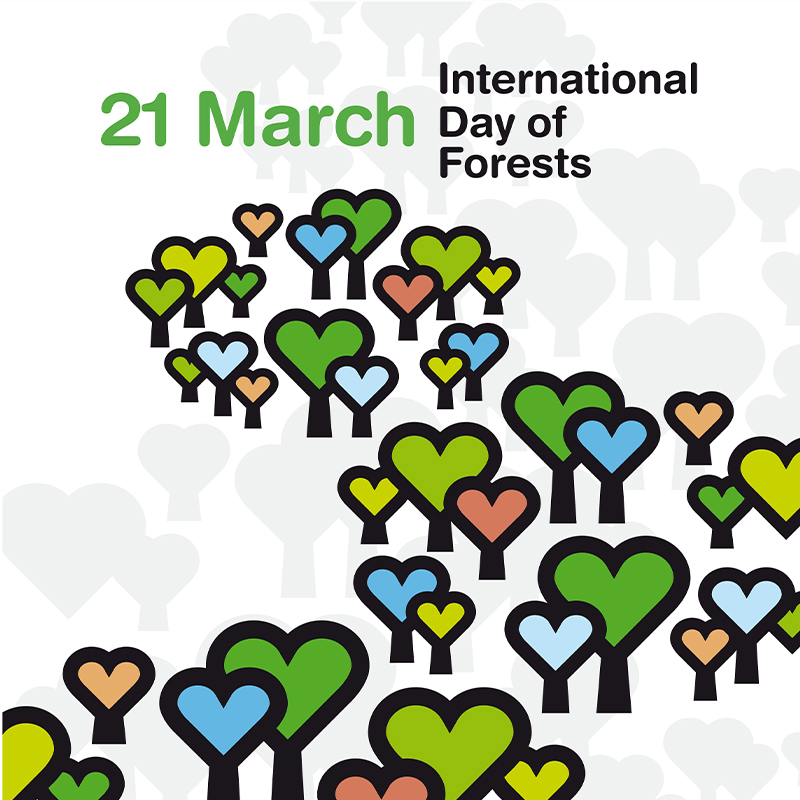 International day of forests 2023 promotion with illustrations of hearts has trees