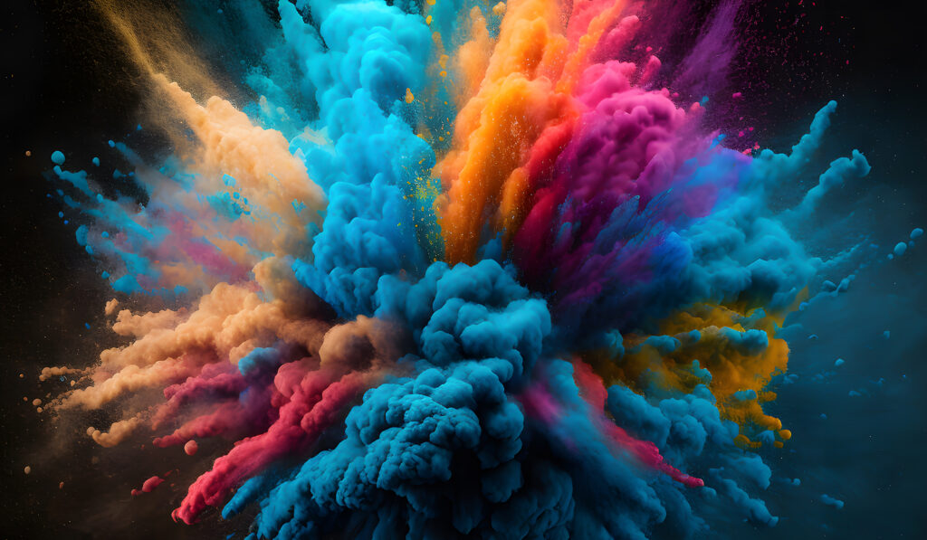 Vibrant colors exploding into dust.
