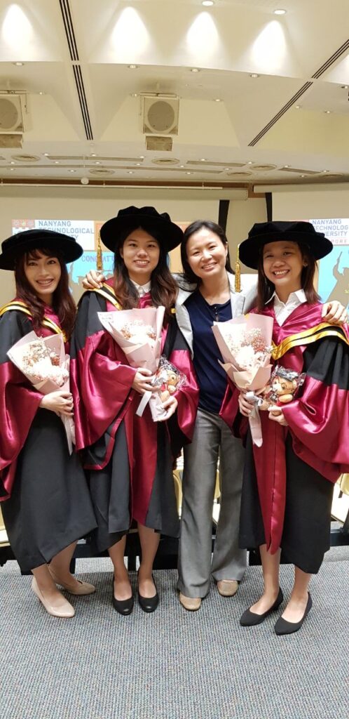 Prof Yeong Wai Yee celebrating the graduation of PhD students at the Singapore Centre for 3D Printing (SC3DP) , from left, Dr Lee Jia Min, Dr Tan wen see, myself, and Dr Clarissa Choong