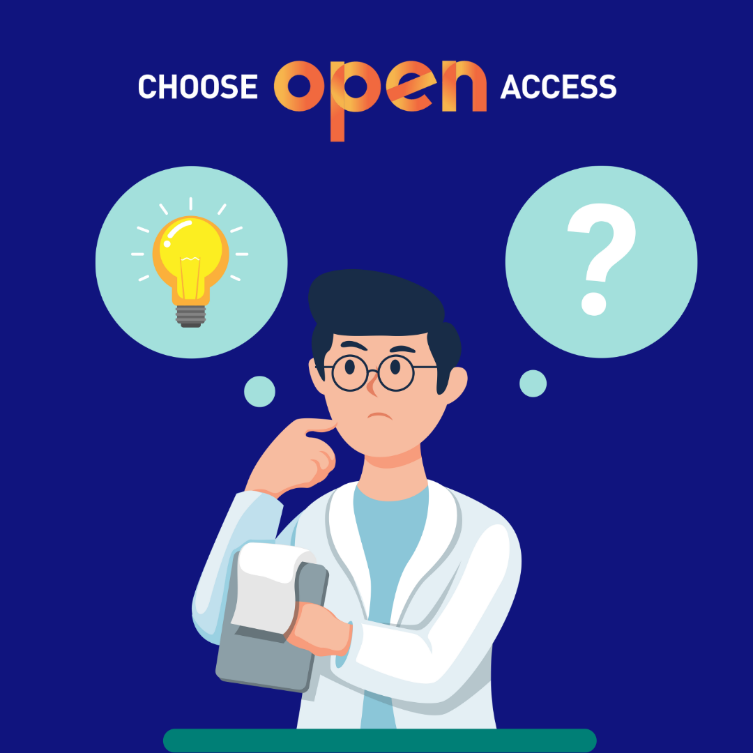 Doctor in white lab jacket wearing glasses thinking about questions on choosing open access with medical education journals