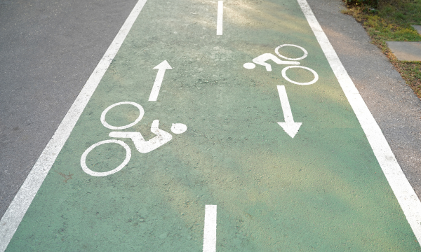 Image of a cycle path on a road