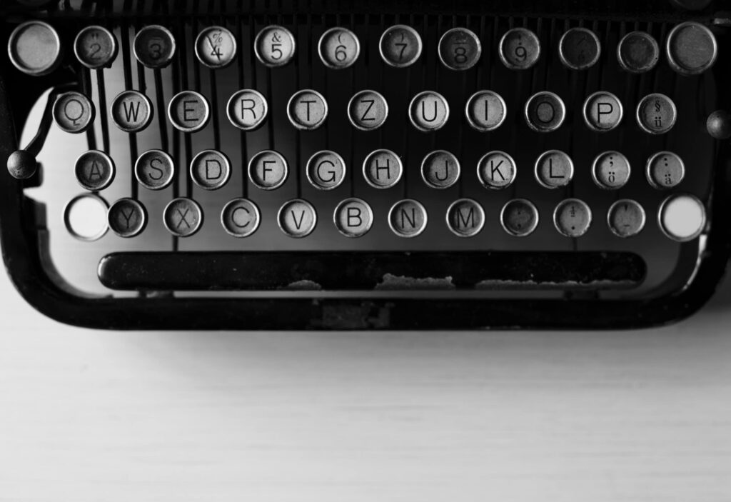 Black and white photograph of a typewriter