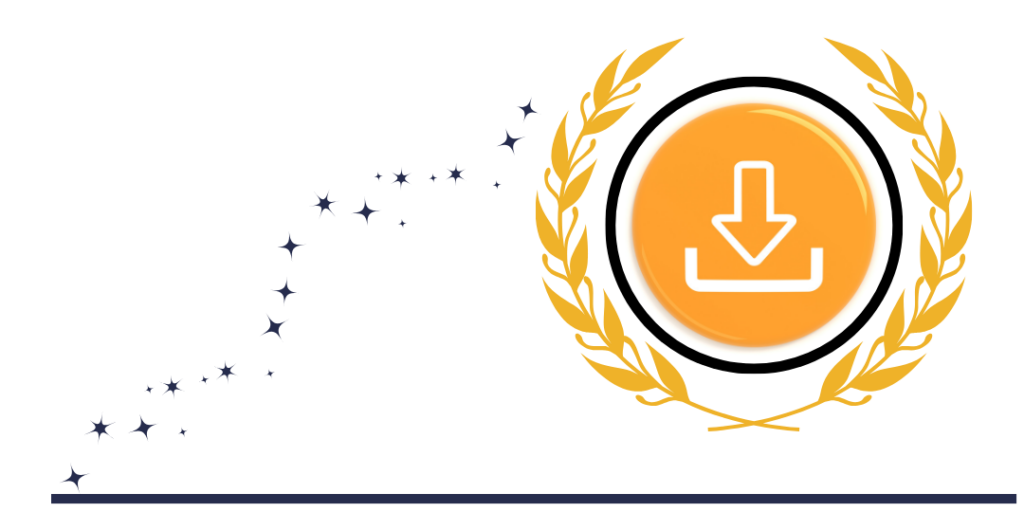 yellow download button in a circle surrounded by gold leaves