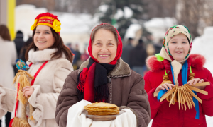 3 women during Shrovetide in Russia