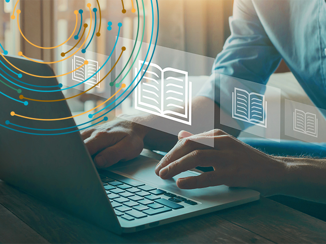 Stylised image of a person at their laptop.