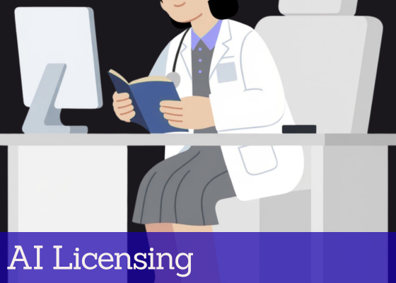 Healthcare professional using a computer to access digital research content, representing AI and data integration